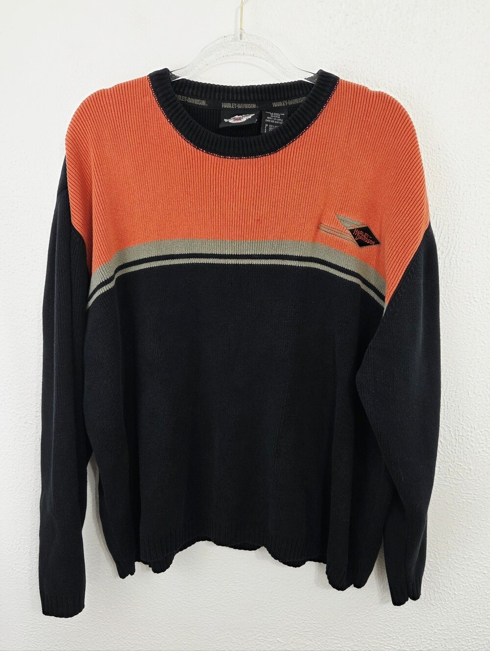 Vintage Harley-Davidson Knit Sweater Men’s Orange Black Colorblock Y2K size XXL